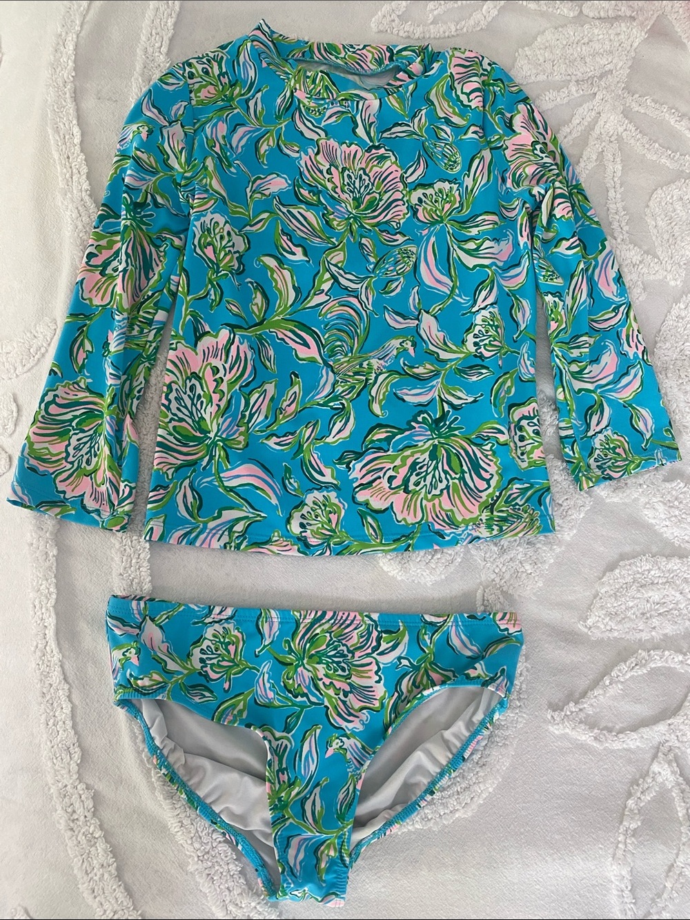 Lilly Pulitzer Girls' Turquoise Floral Long-Sleeve Rashguard Set